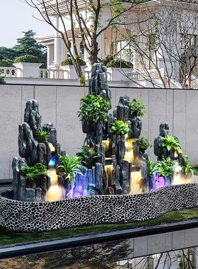 大型室外假山流水阳台庭院喷泉水泵鱼塘摆件公司酒店房屋装饰园林