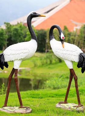 树脂仿真仙鹤摆件丹顶鹤雕塑模型庭院花园假山水池造景装饰品户外