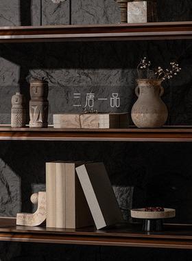 侘寂原木风软装壁柜装饰日式民宿中古陶瓷陈列室样板间高级感摆件