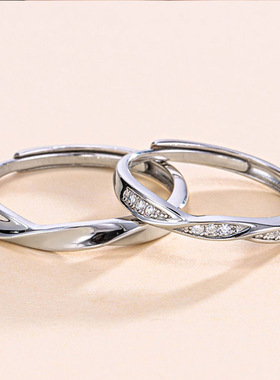 S925纯银双生结对戒男女款开口戒指简约时尚设计小众一对高级感