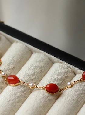 2025新款天然川红樱桃红南红珍珠手链S925银轻奢简约时尚馈赠佳品