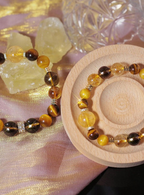金霸大综合抖音爆款天然黄塔水晶串珠手链女高级感虎眼石手串