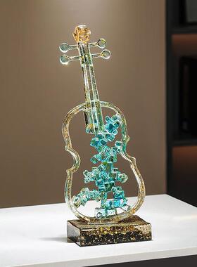 轻奢蓝色小提琴艺术品摆件客厅入户玄关电视柜酒柜装饰工艺礼品摆