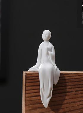 禅意白瓷人物中式小和尚茶道配件陶瓷无相佛盆景鱼缸装饰家居摆件