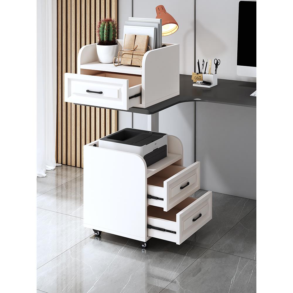 移动桌下打印机置物架环保多层板抽屉柜办公文件柜静音滑道收纳桌 - 图1