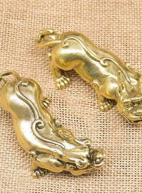 实心纯黄铜一对貔貅茶宠做旧桌面覆古转运貔貅摆件个性手把件