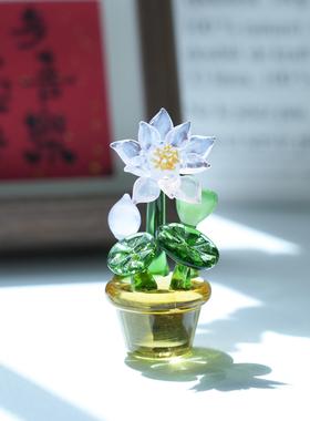 淄博琉璃仿真荷花盆栽摆件桌面绿植好运莲莲家居玄关装饰品礼物