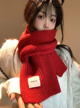 新年红色复古格子圣诞围巾女冬季