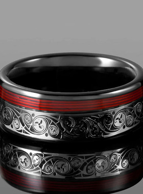 跨境爆款不锈钢戒指男士弧形电黑色镶嵌吉他弦戒指简约高级感