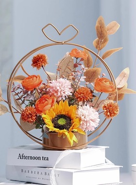 批发轻奢假花仿真花家居客厅餐桌套装样板房铁艺花篮装饰品摆件