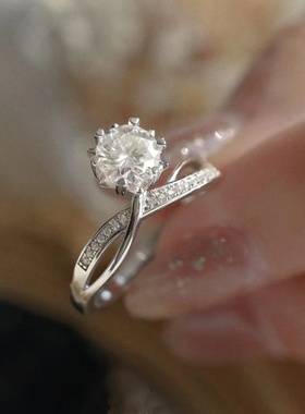 跨境新款S925纯银莫桑钻一克拉闭口不开口D色戒指女空托厂家直销