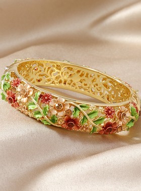 新款韩版景泰蓝民族风饰品女镂空纯手制彩绘合金镯子服装配饰