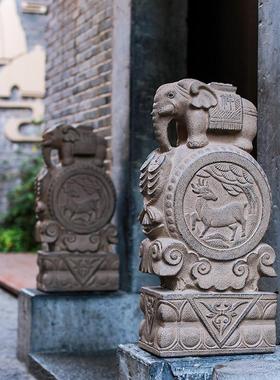 彷石雕石鼓门墩抱鼓石一对家用彷古庭院别墅装饰镇宅门口石墩摆件