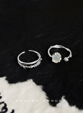 文艺复古白玛瑙银戒02