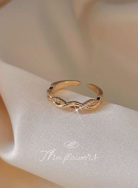 14K镀锆麻花镂空韩版戒指