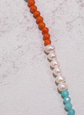 原创设计天河石南红珍珠国风项链