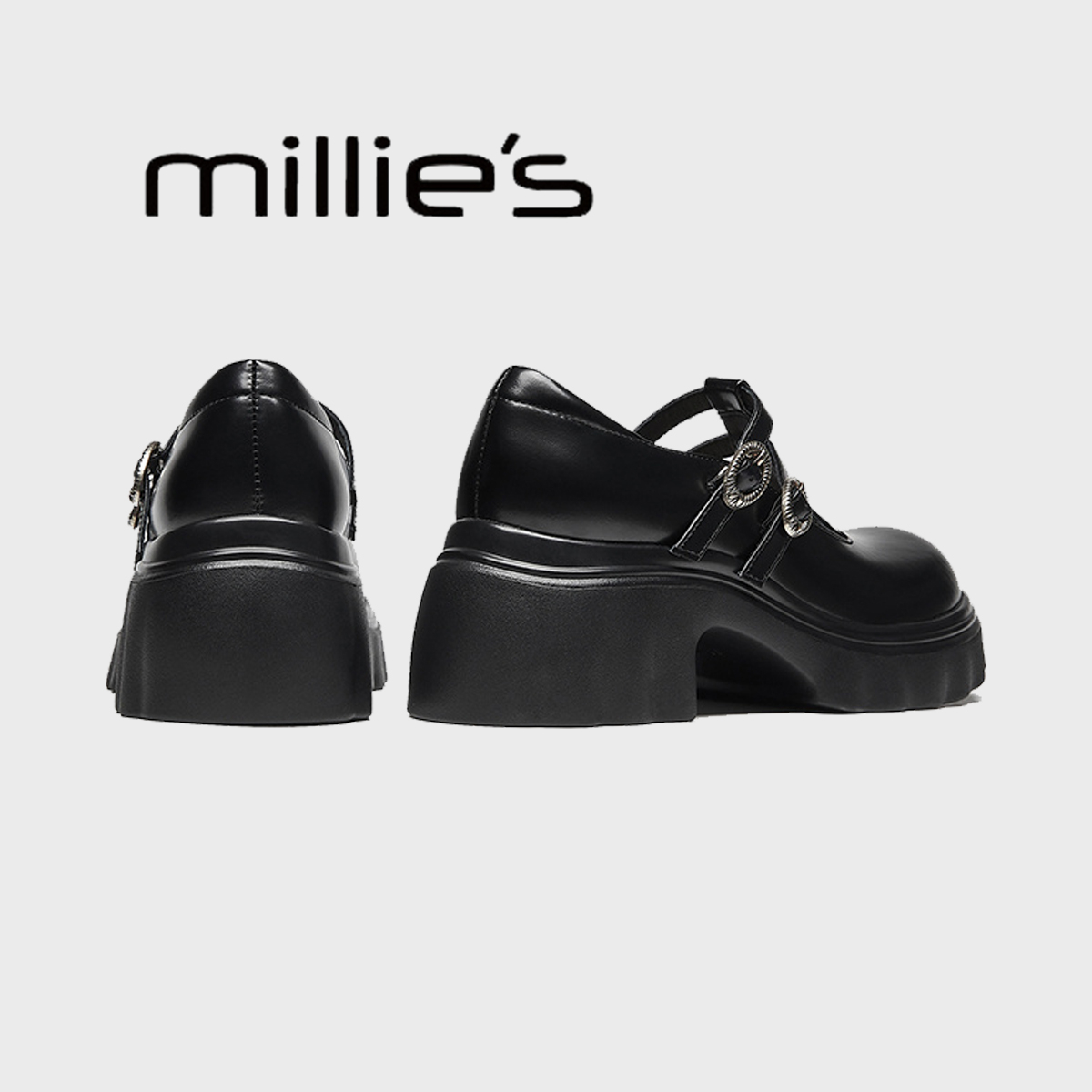 MILLIE'S/妙丽小皮鞋浅口乐福鞋女皮带扣玛丽珍轻便厚底松糕鞋春 - 图2
