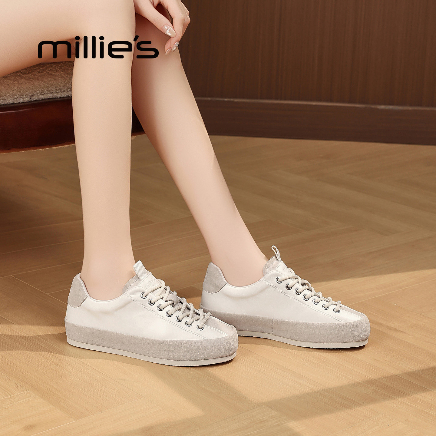 MILLIE'S/妙丽复古德训鞋女2026新款百搭系带平底休闲运动鞋Q,淘宝优惠券,粉丝福利购,淘宝优惠卷