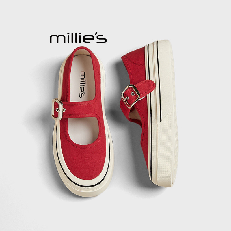 MILLIE'S/妙丽2025新款厚底浅口轻便运动帆布鞋女夏季透气休闲鞋,淘宝优惠券,粉丝福利购,淘宝优惠卷