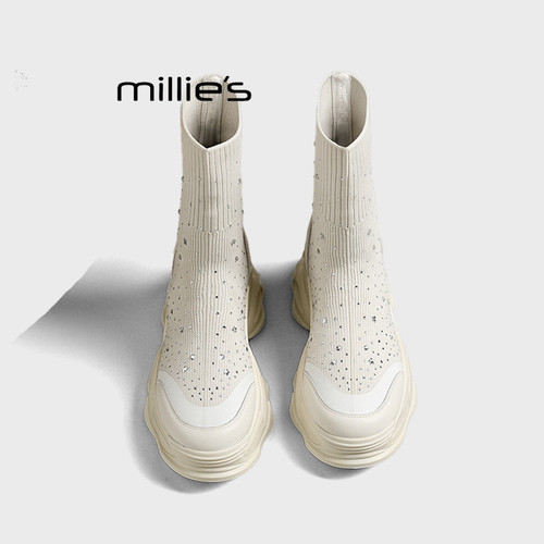 MILLIE'S/妙丽内增高显瘦袜子靴厚底弹力靴秋冬季新款瘦瘦短靴女Q - 图2