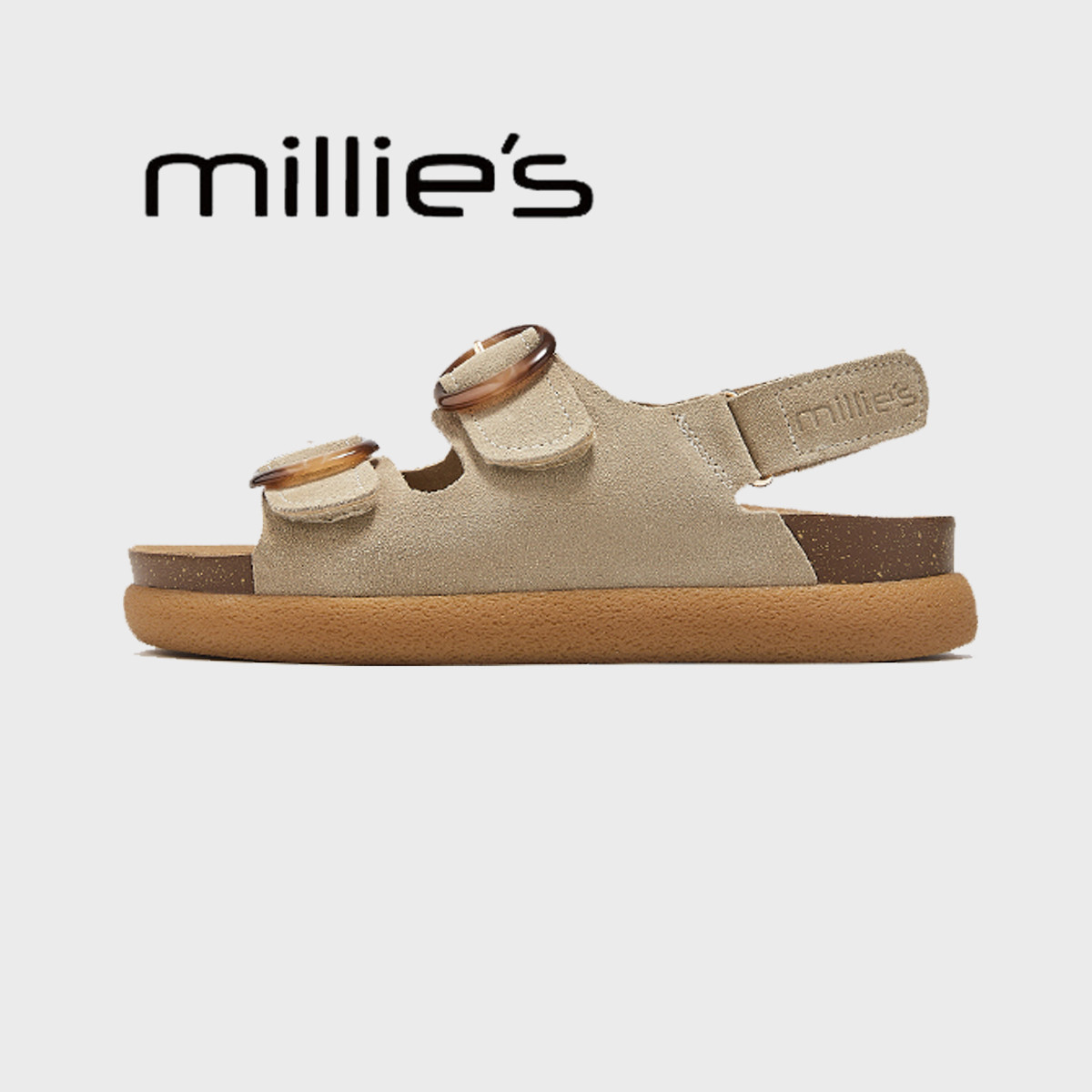 妙丽真皮厚底勃肯凉鞋女夏季新款罗马鞋魔术贴百搭休闲运动沙滩鞋,淘宝优惠券,粉丝福利购,淘宝优惠卷