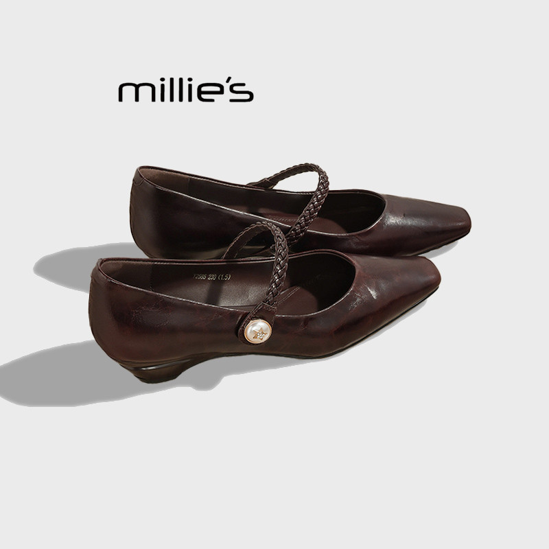 MILLIE'S/妙丽方头平底鞋2025新款小众气质简约一字带玛丽珍鞋女,淘宝优惠券,粉丝福利购,淘宝优惠卷