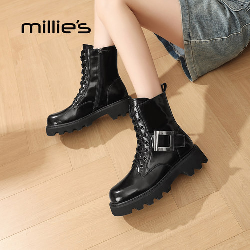 MILLIE'S/妙丽秋冬新款马丁靴女英伦风厚底增高短靴百搭休闲靴子 - 图3