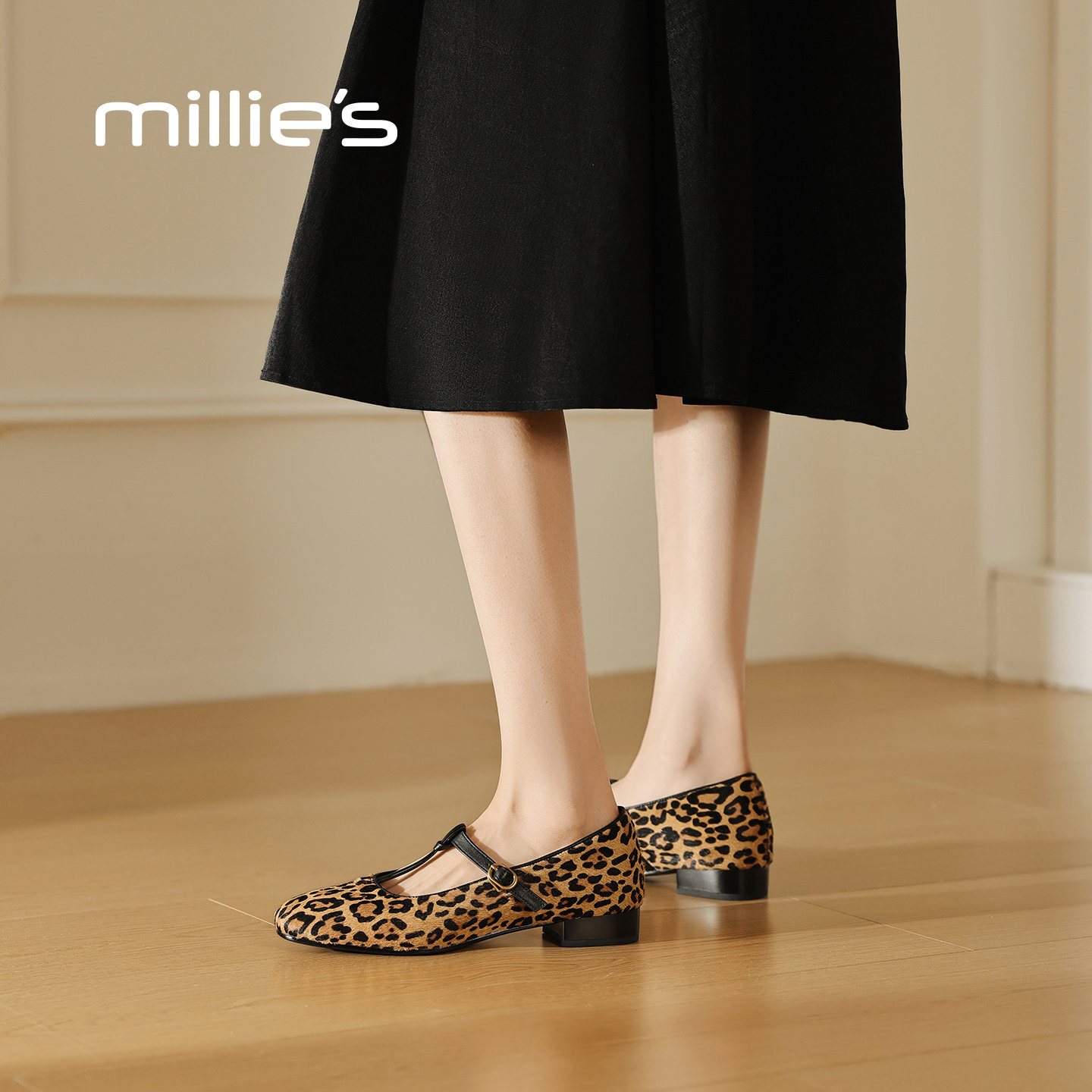 MILLIE'S/妙丽法式豹纹玛丽珍鞋女一字带芭蕾舞鞋平底通勤单鞋Q,淘宝优惠券,粉丝福利购,淘宝优惠卷