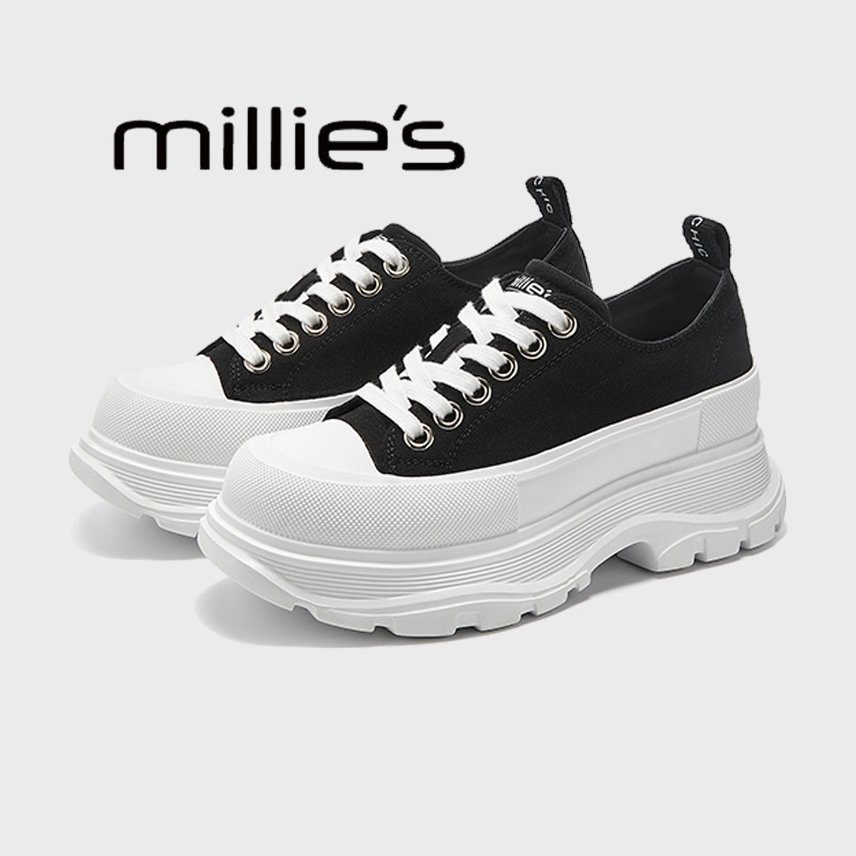 MILLIE'S/妙丽厚底帆布鞋女2025春季新款小个子增高运动休闲板鞋,淘宝优惠券,粉丝福利购,淘宝优惠卷