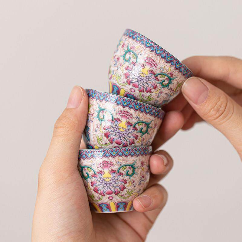 古晟 宫廷风珐瑯彩旅行茶具一壶三杯户外可携式简易泡茶快客小套,淘宝优惠券,粉丝福利购,淘宝优惠卷