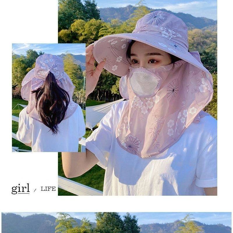 冰丝凉感防晒帽子夏季面罩遮脸太阳帽面料紫外线沿百搭采茶遮阳帽,淘宝优惠券,粉丝福利购,淘宝优惠卷