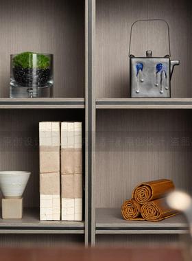 新中式样板间软装售楼处茶室博古架茶室店茶具茶叶罐禅意装饰摆件