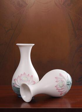 久畔陶瓷青粉莲花瓶家用客厅插花佛堂花瓶摆件观世音佛前供奉佛具