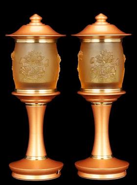 古法琉璃佛具套装纯铜佛前五供全套摆件仙家莲花香炉供果盘长明灯