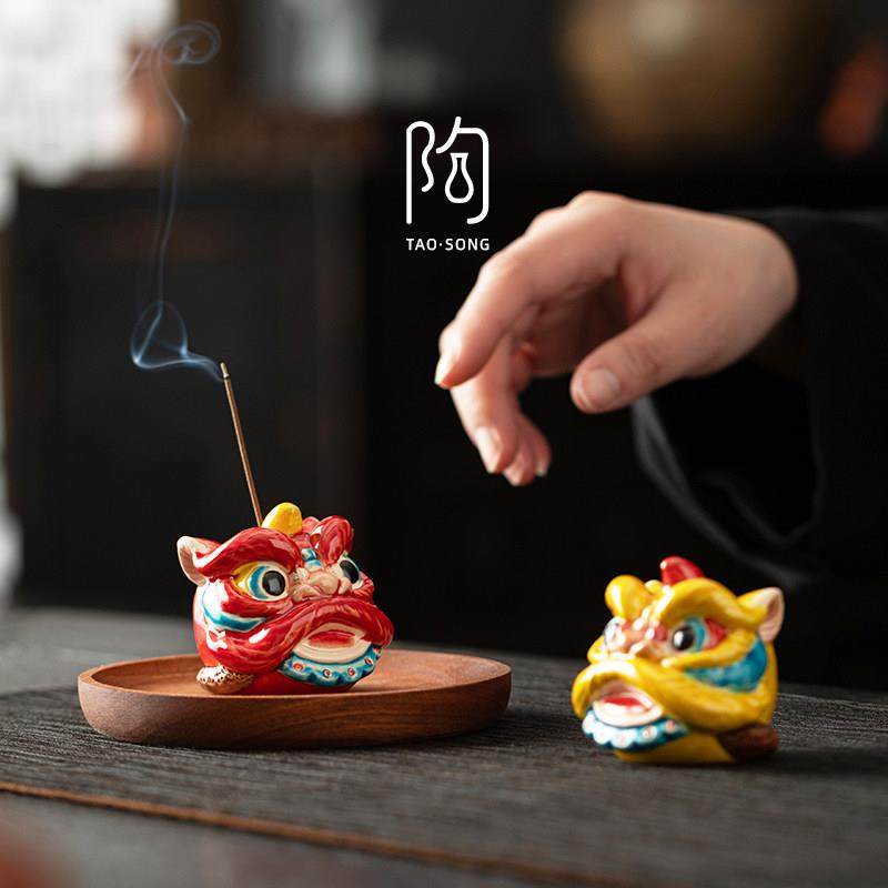 陶瓷醒狮线香插家用香炉底座室内沉香香熏炉茶桌装饰国潮香道摆件,淘宝优惠券,粉丝福利购,淘宝优惠卷
