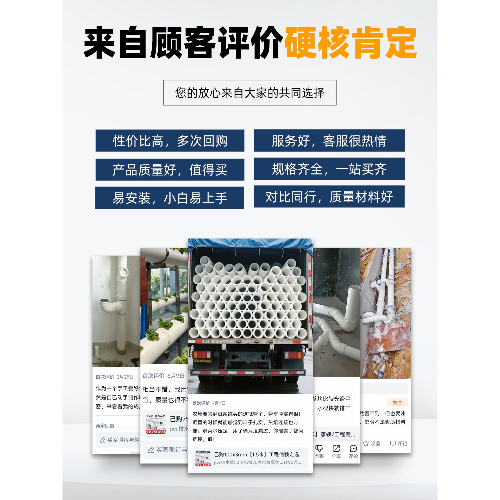 PVC排水管配件大全直通接头国标加厚有台阶50/75/110/160/180/200 - 图2