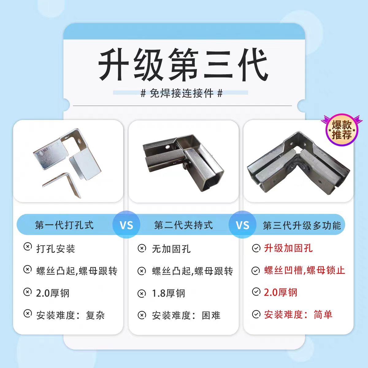 25/30/40不锈钢方管镀锌连接配件免焊接固定卡扣货架三通夹具 - 图3