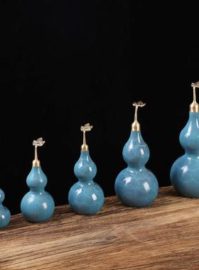 黄铜蓝韵葫芦开盖空心装朱砂客厅福禄工艺品摆件八卦五帝钱对门纯