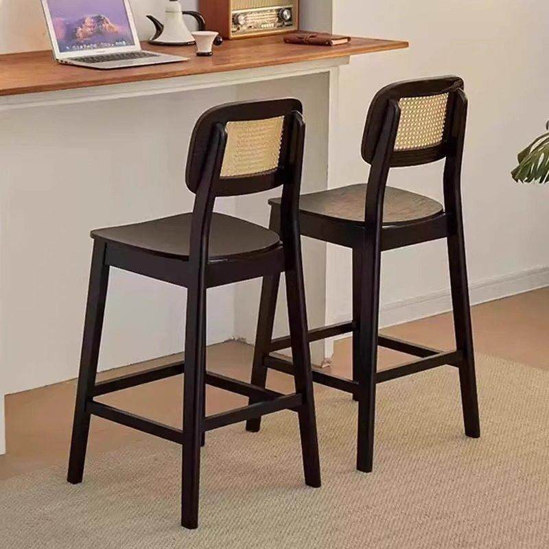 北欧实木吧台椅家用岛台椅子侘寂风椅子藤编吧椅酒吧椅靠背高脚凳,淘宝优惠券,粉丝福利购,淘宝优惠卷