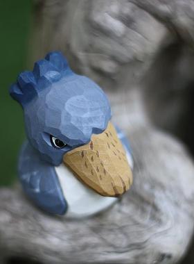 鹿妖商店 肥啾版鲸头鹳 木雕小鸟 礼物 网红 纯手工实木桌面摆件