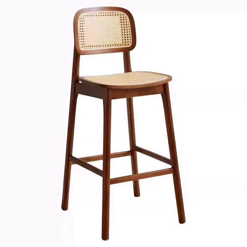 北欧实木吧台椅家用岛台椅子侘寂风椅子藤编吧椅酒吧椅靠背高脚凳,淘宝优惠券,粉丝福利购,淘宝优惠卷