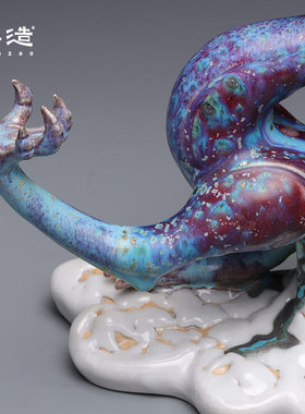 钧窑柴烧窑变陶瓷收藏品 龙摆件《龙腾四海》王现峰手作高端礼物