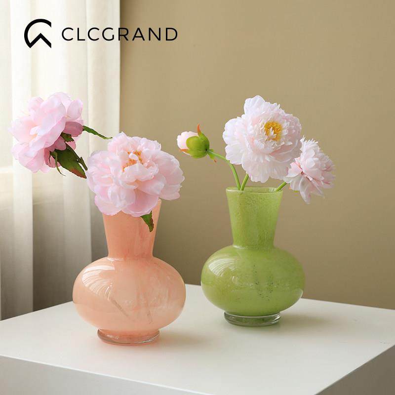 轻奢风绿色大肚中古玻璃花瓶摆件高级感客厅插花装饰餐桌水培鲜花,淘宝优惠券,粉丝福利购,淘宝优惠卷