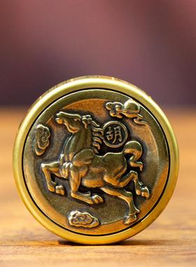 小铜记黄铜马上胡手把件双面转钱桌面麻将指尖陀螺马上胡赢钱神器