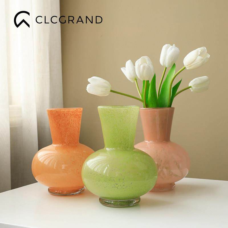 轻奢风绿色大肚中古玻璃花瓶摆件高级感客厅插花装饰餐桌水培鲜花,淘宝优惠券,粉丝福利购,淘宝优惠卷