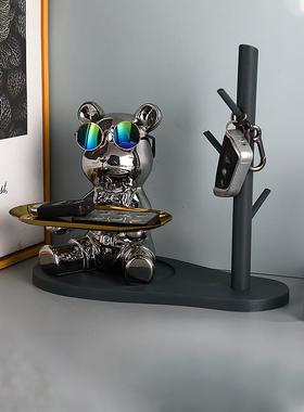 卡通爱心熊钥匙收纳进门玄关装饰摆件客厅鞋柜托盘轻奢陶瓷存钱罐