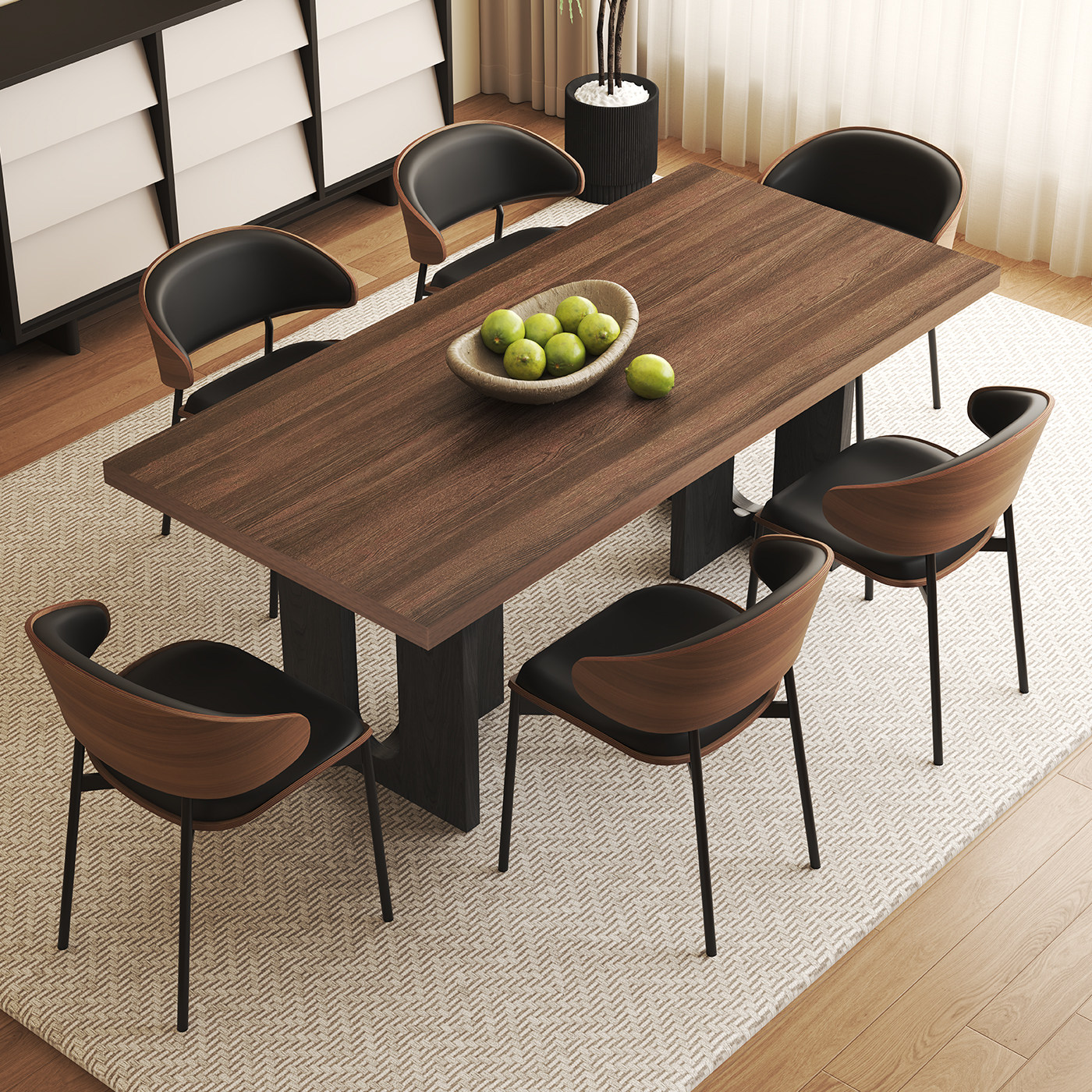 意式中古风胡桃色岩板餐桌椅组合家用现代极简小户型长方形饭桌子,淘宝优惠券,粉丝福利购,淘宝优惠卷