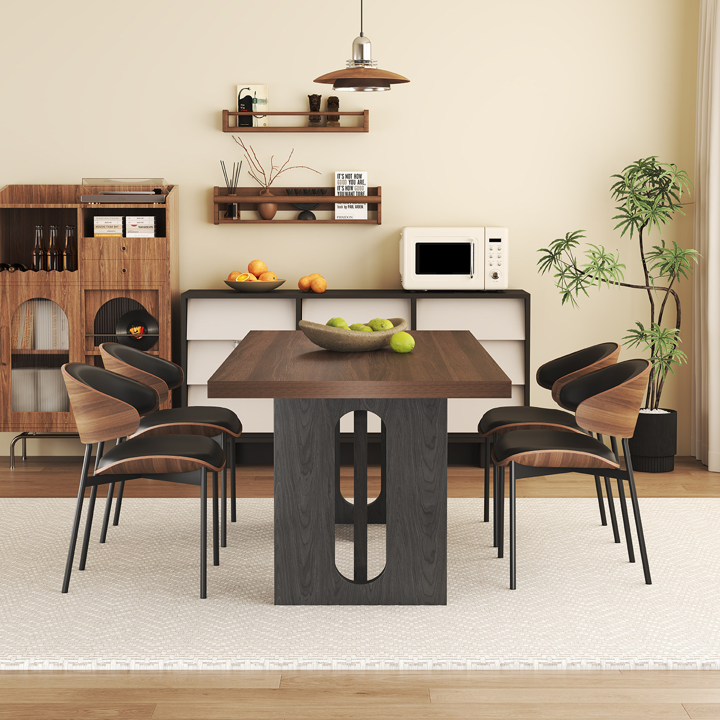 意式中古风胡桃色岩板餐桌椅组合家用现代极简小户型长方形饭桌子,淘宝优惠券,粉丝福利购,淘宝优惠卷