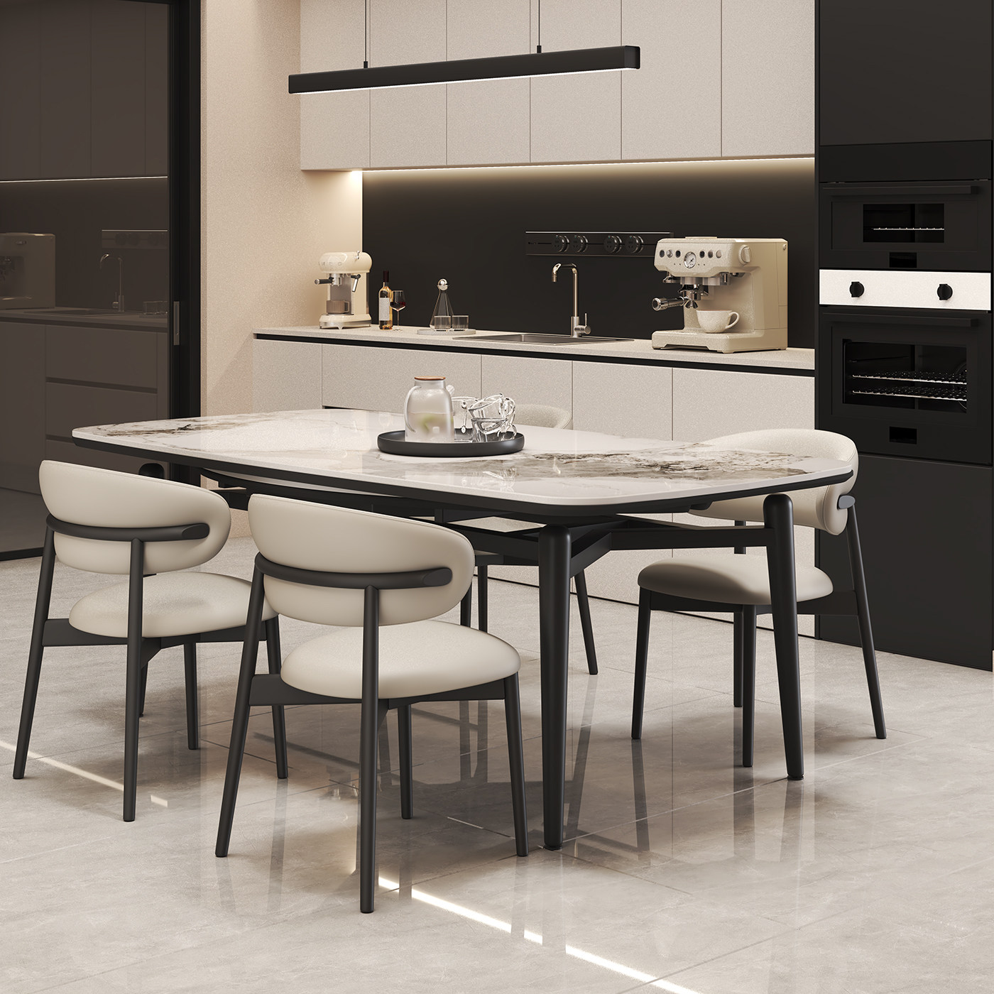 意式极简可伸缩岩板餐桌椅组合现代简约家用方变圆形两用吃饭桌子,淘宝优惠券,粉丝福利购,淘宝优惠卷