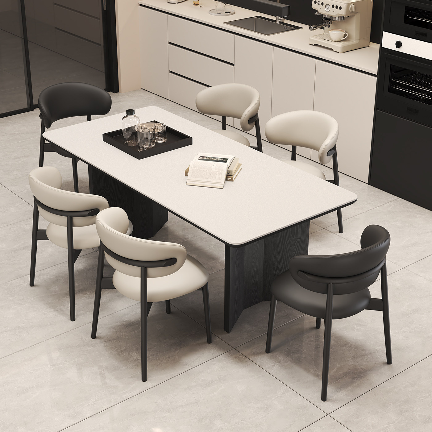 轻奢意式极简小户型长方形家用复古风岩板餐桌椅组合实木吃饭桌子,淘宝优惠券,粉丝福利购,淘宝优惠卷